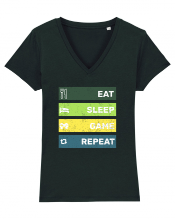 Eat Sleep Game Repeat Retro Black