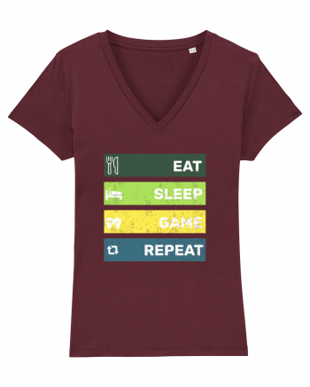 Eat Sleep Game Repeat Retro Burgundy