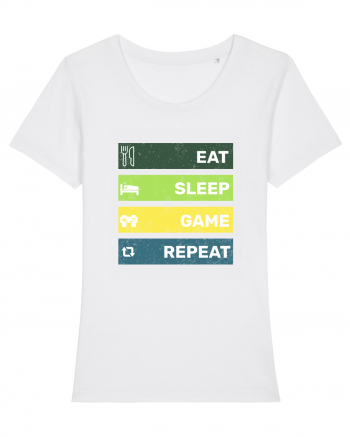 Eat Sleep Game Repeat Retro White