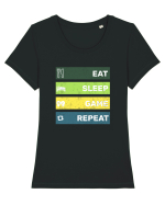 Eat Sleep Game Repeat Retro Tricou mânecă scurtă guler larg fitted Damă Expresser