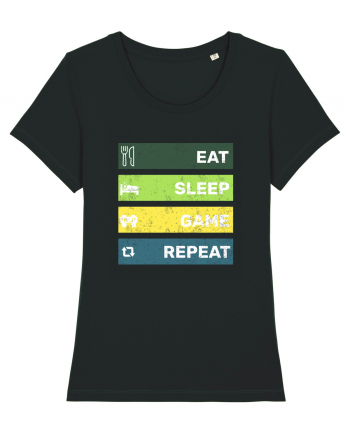 Eat Sleep Game Repeat Retro Black