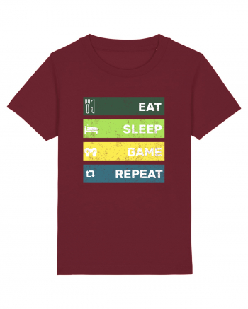 Eat Sleep Game Repeat Retro Burgundy