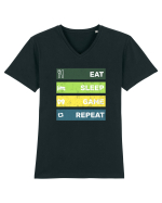 Eat Sleep Game Repeat Retro Tricou mânecă scurtă guler V Bărbat Presenter