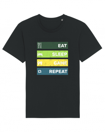 Eat Sleep Game Repeat Retro Black