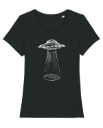 Alien Abduction Flying Saucer Tricou mânecă scurtă guler larg fitted Damă Expresser
