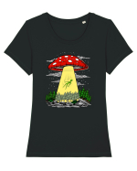 Alien Abduction Magic Mushroom Psychedelic Tricou mânecă scurtă guler larg fitted Damă Expresser