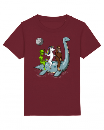 Alien Bigfoot Unicorn Riding Loch Ness Monster Cryptozoology Burgundy