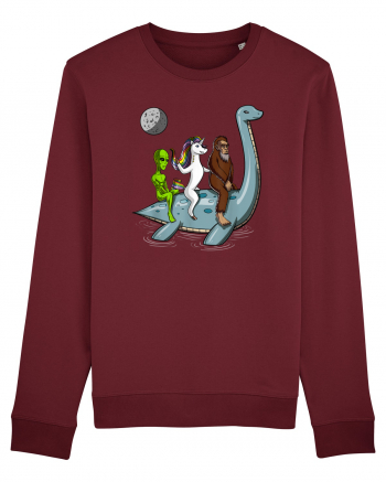 Alien Bigfoot Unicorn Riding Loch Ness Monster Cryptozoology Burgundy