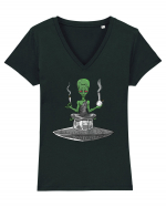 Alien Bong Smoking Weed Funny Stoner Tricou mânecă scurtă guler V Damă Evoker