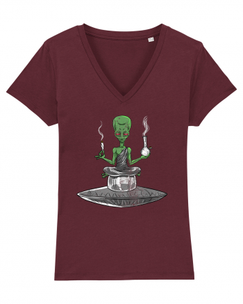 Alien Bong Smoking Weed Funny Stoner Burgundy