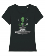 Alien Bong Smoking Weed Funny Stoner Tricou mânecă scurtă guler larg fitted Damă Expresser