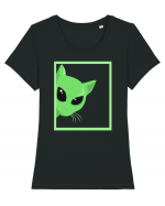 Alien Cat Peeking Tricou mânecă scurtă guler larg fitted Damă Expresser