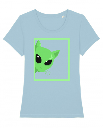 Alien Cat Peeking Sky Blue