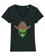 Alien Cowboy Hat Funny Tricou mânecă scurtă guler V Damă Evoker