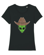Alien Cowboy Hat Funny Tricou mânecă scurtă guler larg fitted Damă Expresser