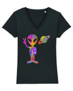 Alien Hippie Saturn Silhouette Tricou mânecă scurtă guler V Damă Evoker