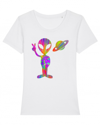 Alien Hippie Saturn Silhouette White