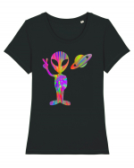 Alien Hippie Saturn Silhouette Tricou mânecă scurtă guler larg fitted Damă Expresser