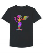 Alien Hippie Saturn Silhouette Tricou mânecă scurtă guler larg Bărbat Skater