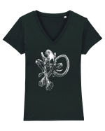 Alien Xenomorph Illustration Tricou mânecă scurtă guler V Damă Evoker