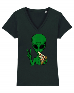 Alien Pizza Eating Tricou mânecă scurtă guler V Damă Evoker