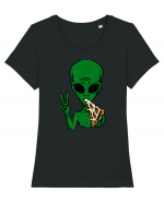 Alien Pizza Eating Tricou mânecă scurtă guler larg fitted Damă Expresser