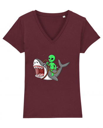 Alien Riding Shark Burgundy