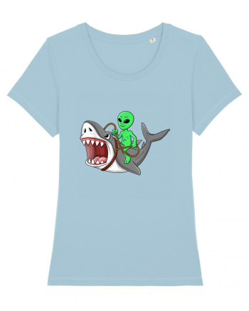 Alien Riding Shark Sky Blue