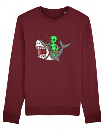 Alien Riding Shark Burgundy