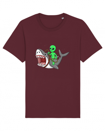 Alien Riding Shark Burgundy