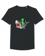 Alien Riding Shark Tricou mânecă scurtă guler larg Bărbat Skater