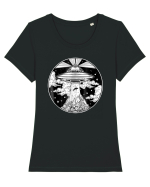 Alien Space Tattoo UFO Tricou mânecă scurtă guler larg fitted Damă Expresser