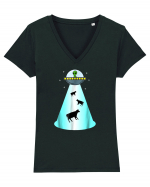 Alien UFO Cow Abduction Tricou mânecă scurtă guler V Damă Evoker