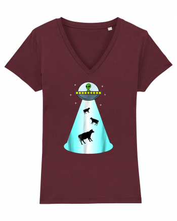 Alien UFO Cow Abduction Burgundy