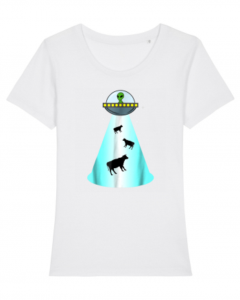 Alien UFO Cow Abduction White