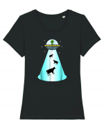 Alien UFO Cow Abduction Tricou mânecă scurtă guler larg fitted Damă Expresser