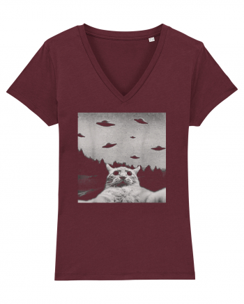 Alien UFO Funny Cat Burgundy