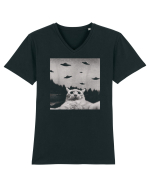 Alien UFO Funny Cat Tricou mânecă scurtă guler V Bărbat Presenter