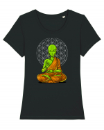 Alien Yoga Meditation Buddha Tricou mânecă scurtă guler larg fitted Damă Expresser