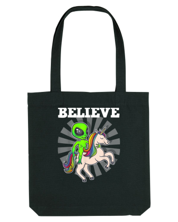 Believe Space Alien Riding Unicorn Funny Black