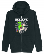 Believe Space Alien Riding Unicorn Funny Hanorac cu fermoar Unisex Connector