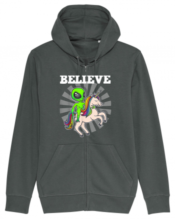 Believe Space Alien Riding Unicorn Funny Anthracite
