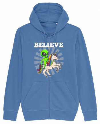 Believe Space Alien Riding Unicorn Funny Bright Blue