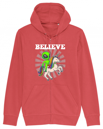 Believe Space Alien Riding Unicorn Funny Carmine Red