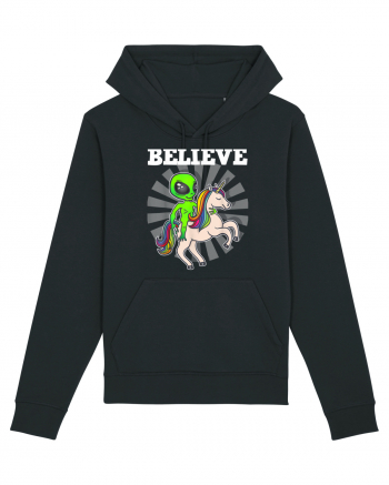 Believe Space Alien Riding Unicorn Funny Black