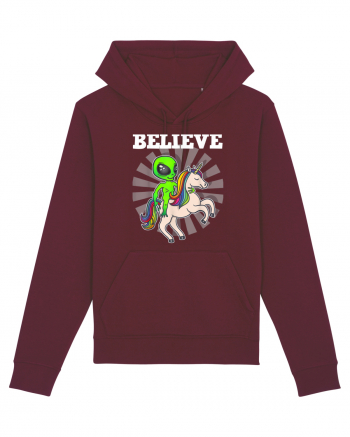 Believe Space Alien Riding Unicorn Funny Burgundy