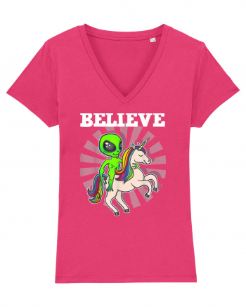 Believe Space Alien Riding Unicorn Funny Raspberry