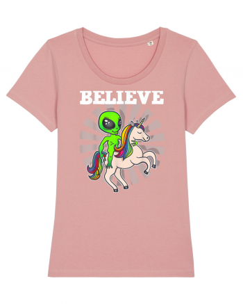 Believe Space Alien Riding Unicorn Funny Canyon Pink
