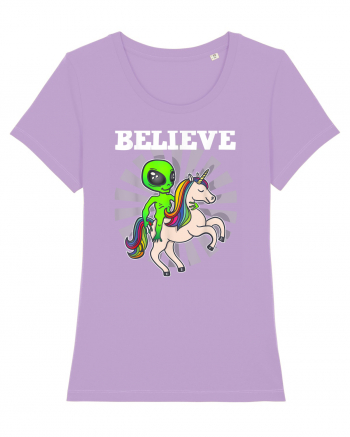 Believe Space Alien Riding Unicorn Funny Lavender Dawn