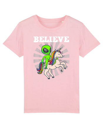 Believe Space Alien Riding Unicorn Funny Cotton Pink